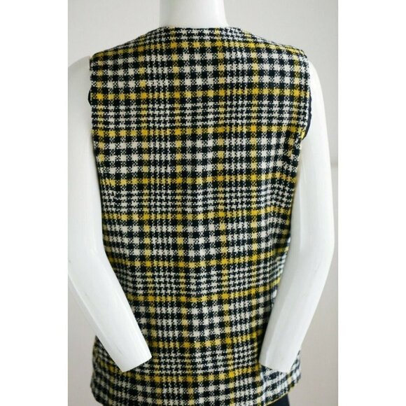Vintage Junior House Micro Check Long Line  Wool Vest with Grandpa Buttons M - Picture 5 of 8